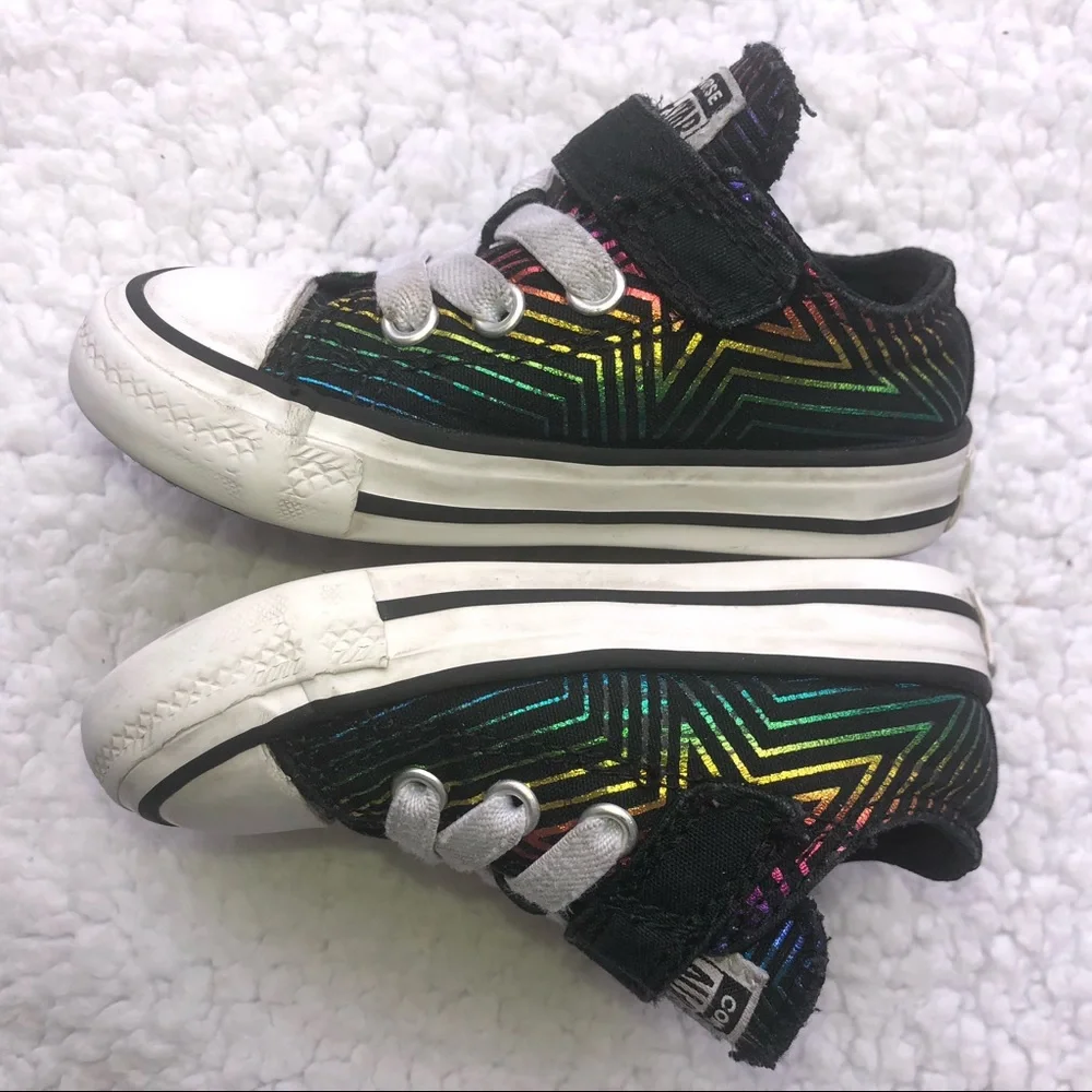 Converse All Star Chucks sneakers neon stripe black shoes toddler baby size 5
